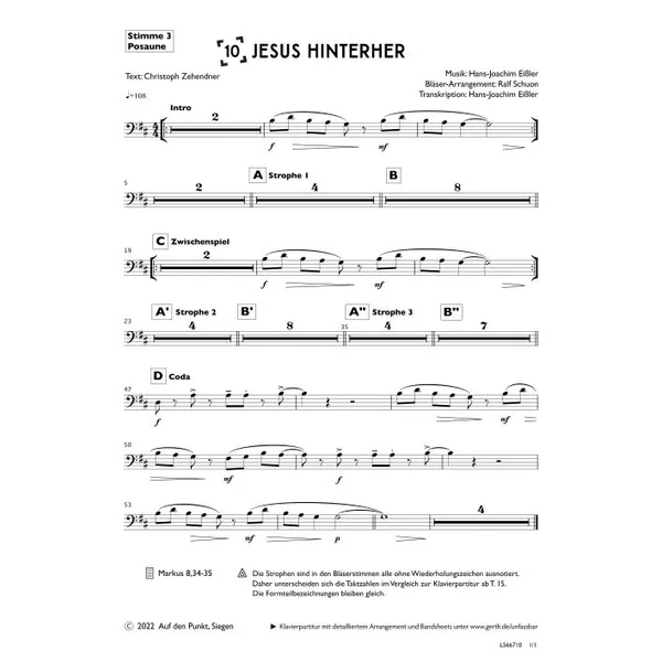 Produktbild des Artikels Jesus hinterher (3. Posaune) (Noten - Download)