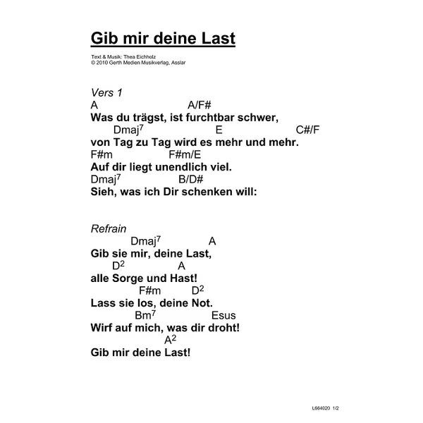 Produktbild des Artikels Gib mir deine Last (Noten - Download)