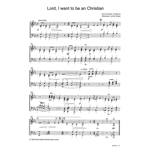 Produktbild des Artikels Lord, I Want To Be An Christian (Noten - Download)
