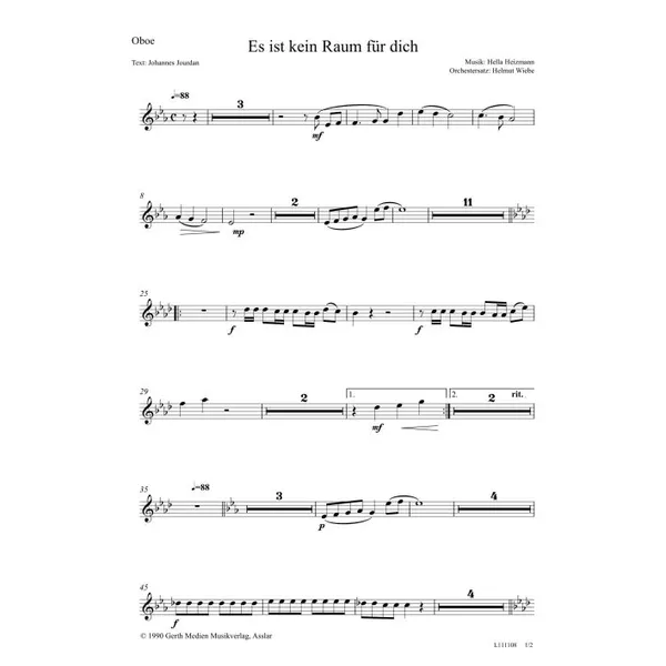 Produktbild des Artikels Es ist kein Raum für dich (Oboe) (Noten - Download)