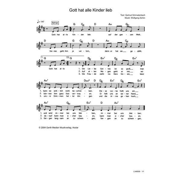 Produktbild des Artikels Gott hat alle Kinder lieb (Noten - Download)