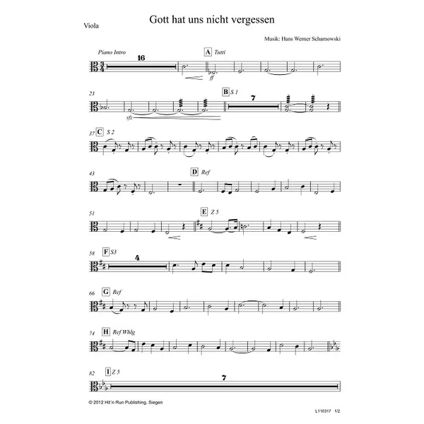 Produktbild des Artikels Gott hat uns nicht vergessen (Viola) (Noten - Download)
