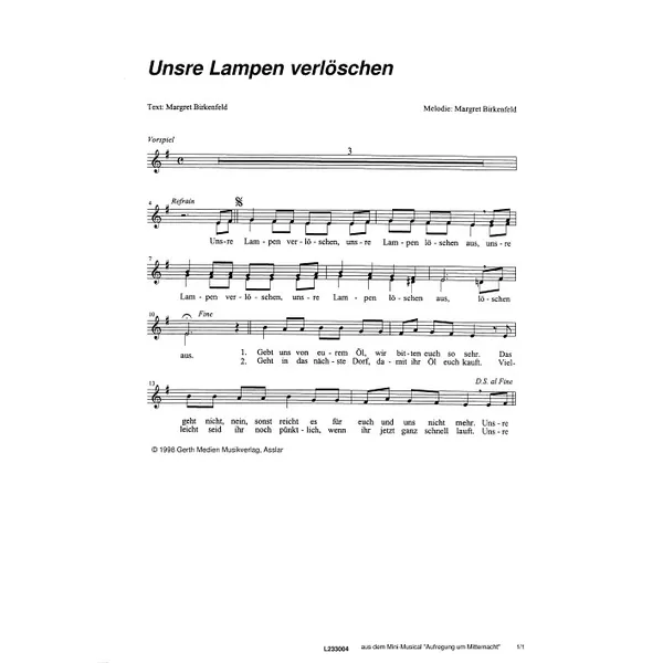 Produktbild des Artikels Unsre Lampen verlöschen (Noten - Download)
