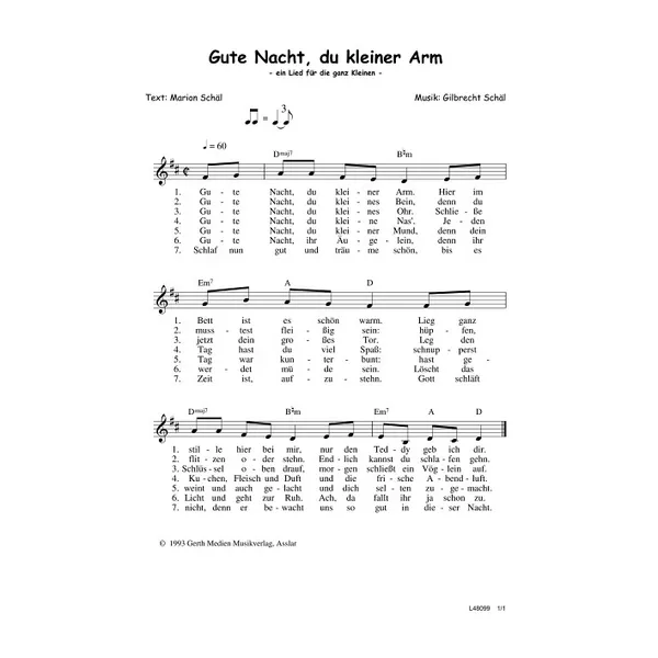 Produktbild des Artikels Gute Nacht, du kleiner Arm (Noten - Download)