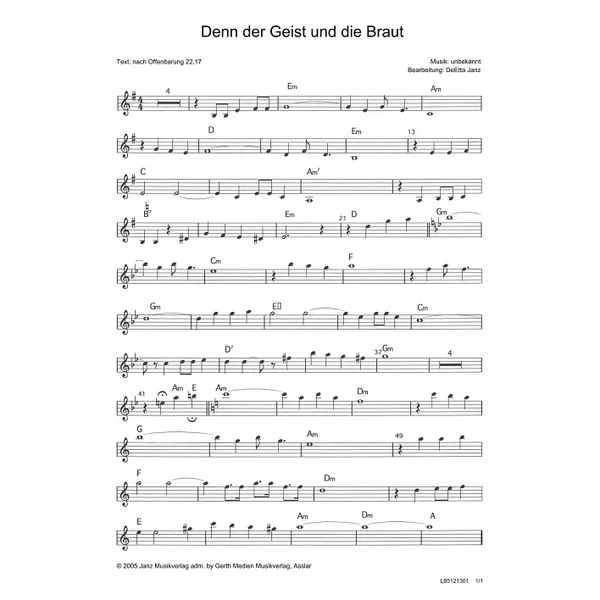 Produktbild des Artikels Denn der Geist und die Braut (Geige / Querflöte) (Noten - Download)