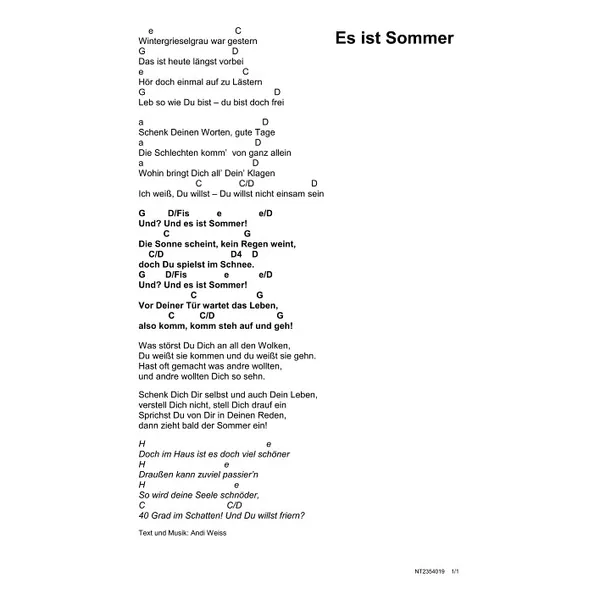 Produktbild des Artikels Es ist Sommer (Noten - Download)