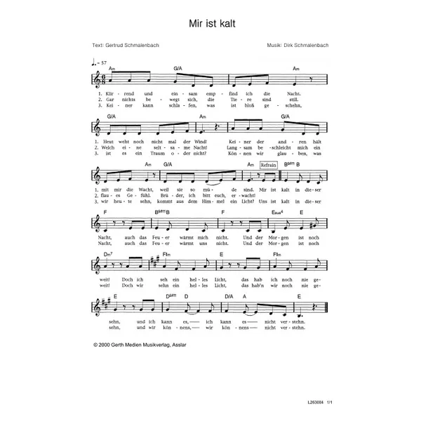 Produktbild des Artikels Mir ist kalt (Noten - Download)