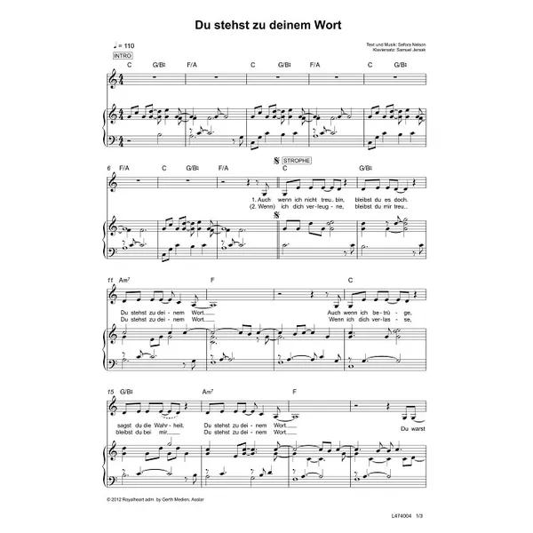 Produktbild des Artikels Du stehst zu deinem Wort (Noten - Download)
