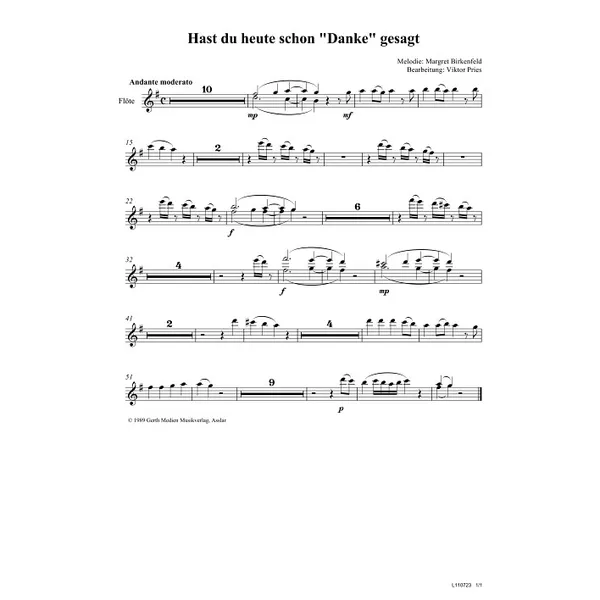 Produktbild des Artikels Hast du heute schon danke gesagt (Flöte) (Noten - Download)