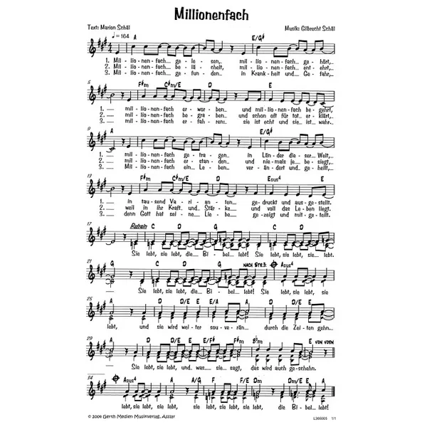 Produktbild des Artikels Millionenfach (Noten - Download)