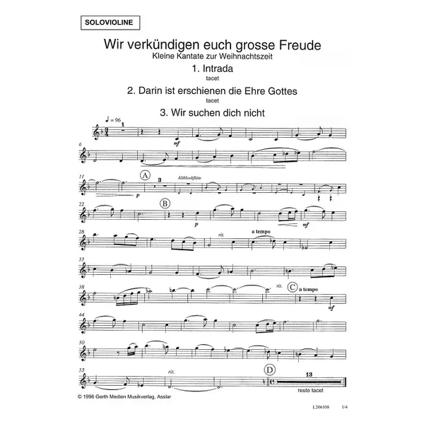 Produktbild des Artikels Wir verkündigen euch große Freude (Solovioline) (Noten - Download)