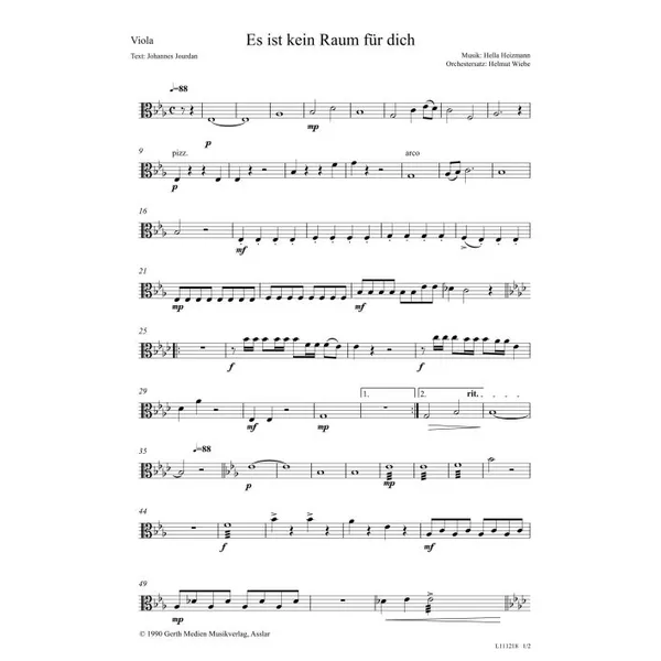 Produktbild des Artikels Es ist kein Raum für dich (Viola) (Noten - Download)