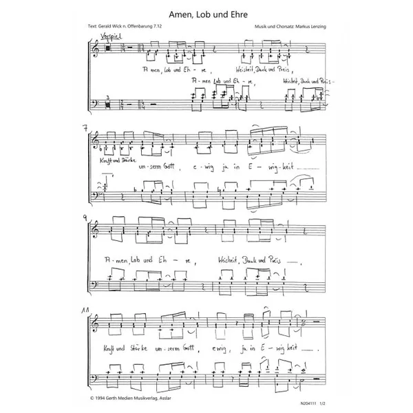 Produktbild des Artikels Amen, Lob und Ehre (Noten - Download)