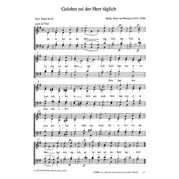 Produktbild des Artikels Gelobet sei der Herr täglich (Noten - Download)