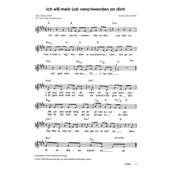 Produktbild des Artikels Ich will mein Lob verschwenden an dich (Noten - Download)