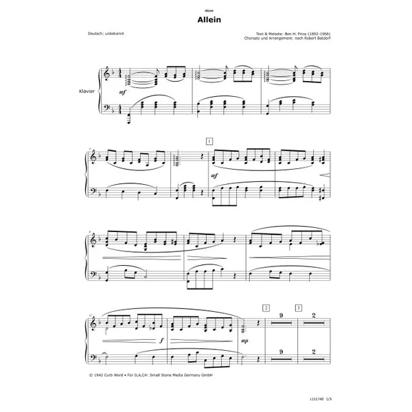 Produktbild des Artikels Allein (Noten - Download)