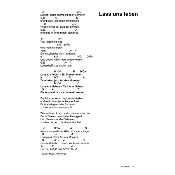 Produktbild des Artikels Lass uns leben (Noten - Download)