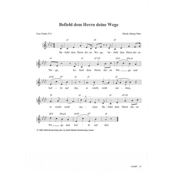 Produktbild des Artikels Befiehl dem Herrn deine Wege (Noten - Download)