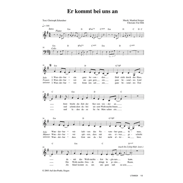 Produktbild des Artikels Er kommt bei uns an (Noten - Download)