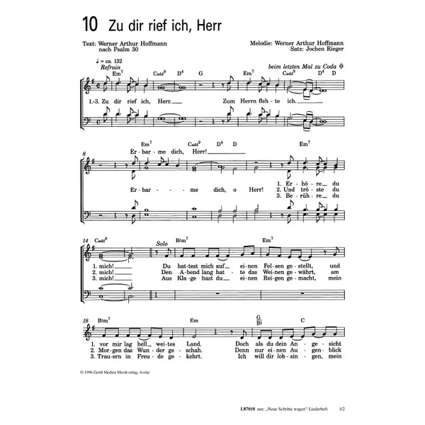 Produktbild des Artikels Zu dir rief ich, Herr (Noten - Download)