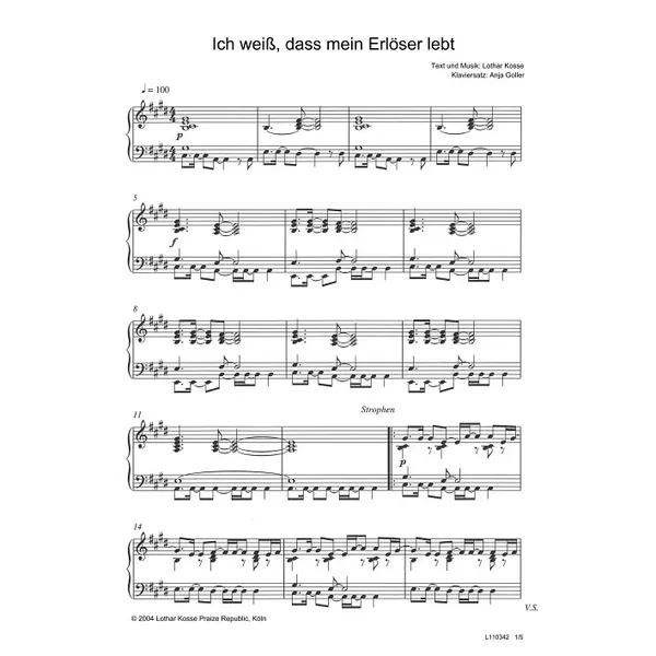 Produktbild des Artikels Ich weiß, dass mein Erlöser lebt (Noten - Download)