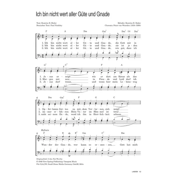 Produktbild des Artikels Ich bin nicht wert aller Güte und Gnade (Noten - Download)