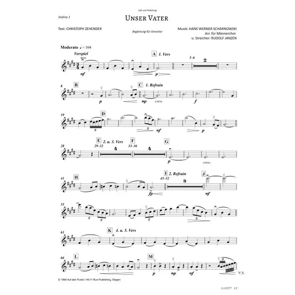 Produktbild des Artikels Unser Vater (Violine 1) (Noten - Download)