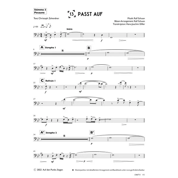 Produktbild des Artikels Passt auf (3. Posaune) (Noten - Download)