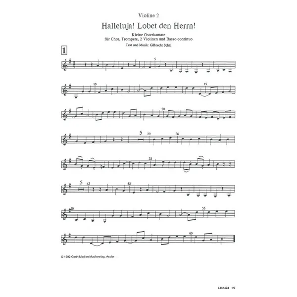 Produktbild des Artikels Halleluja! Lobet den Herrn (Violine 2) (Noten - Download)