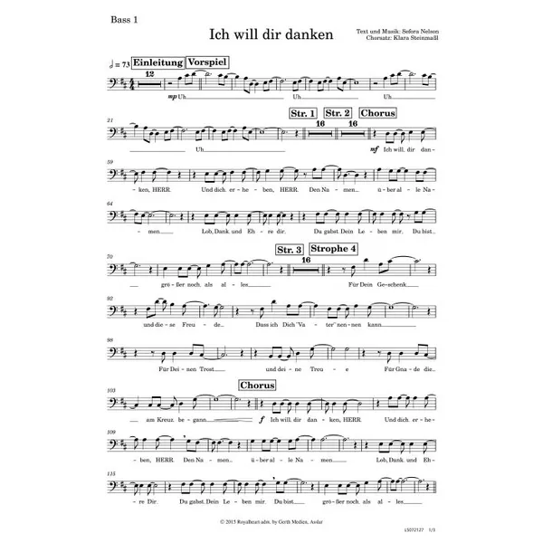 Produktbild des Artikels Ich will dir danken (Bass 1) (Noten - Download)
