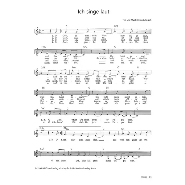 Produktbild des Artikels Ich singe laut (Noten - Download)