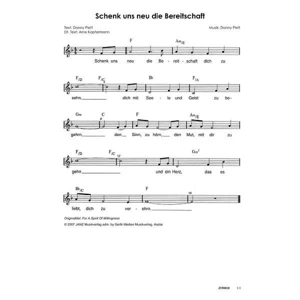 Produktbild des Artikels Schenk uns neu die Bereitschaft (Noten - Download)