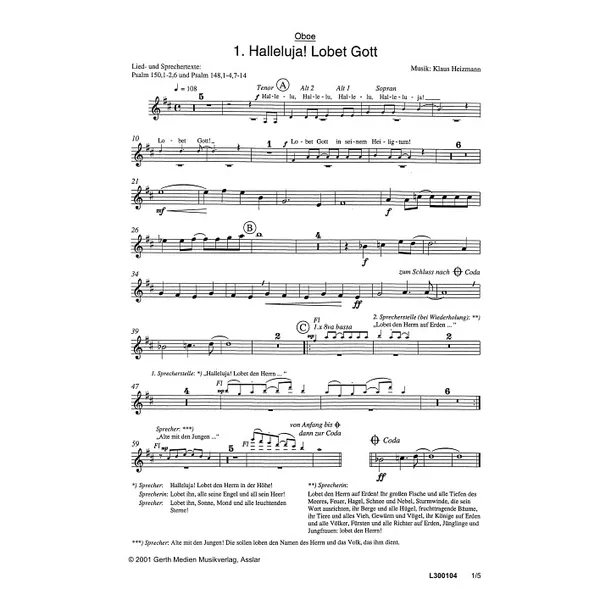 Produktbild des Artikels Halleluja! Lobet Gott (Oboe) (Noten - Download)