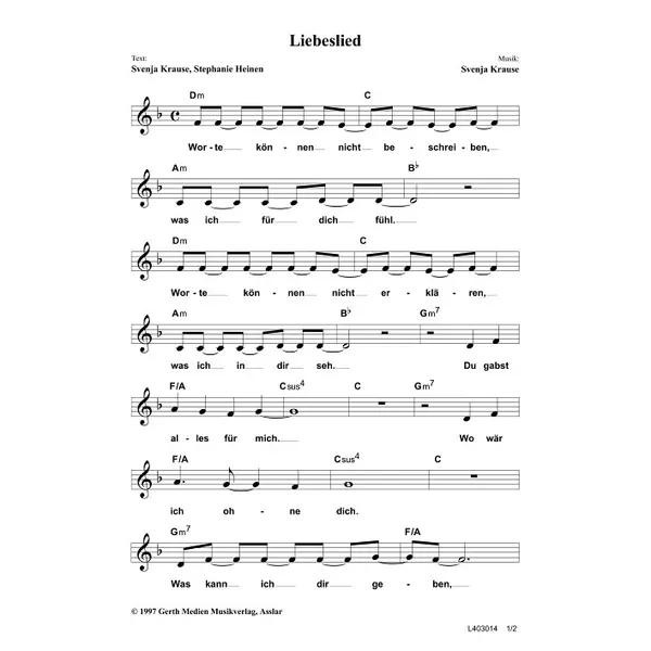 Produktbild des Artikels Liebeslied (Noten - Download)