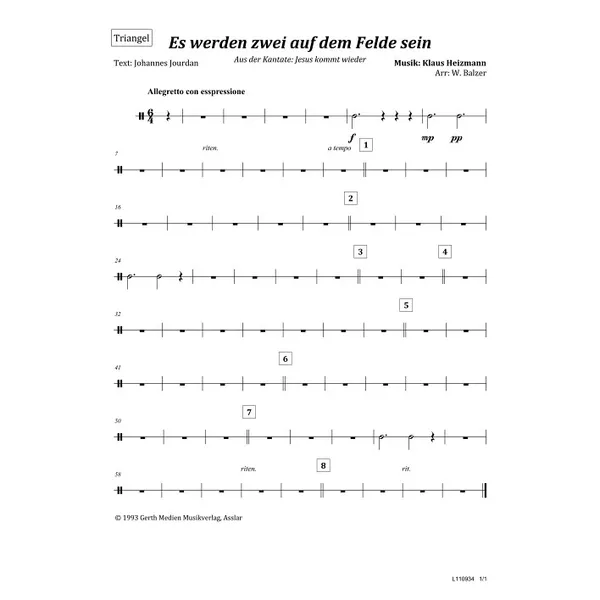 Produktbild des Artikels Es werden zwei auf dem Felde sein (Triangel) (Noten - Download)