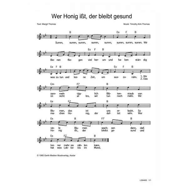 Produktbild des Artikels Wer Honig ißt, der bleibt gesund (Noten - Download)