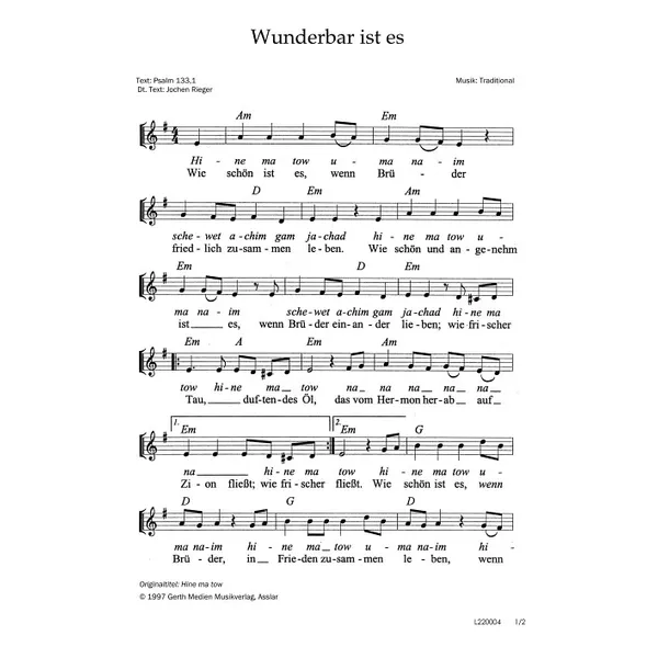 Produktbild des Artikels Wunderbar ist es (Noten - Download)