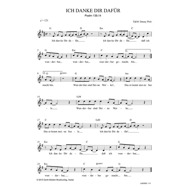 Produktbild des Artikels Ich danke dir dafür (Noten - Download)