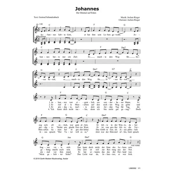 Produktbild des Artikels Johannes (Noten - Download)