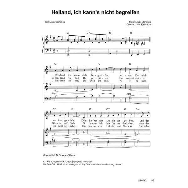 Produktbild des Artikels Heiland, ich kann's nicht begreifen (Noten - Download)