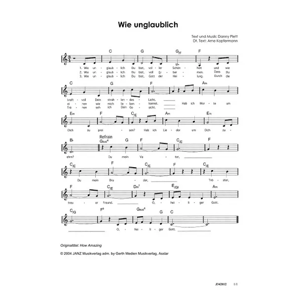 Produktbild des Artikels Wie unglaublich (Noten - Download)