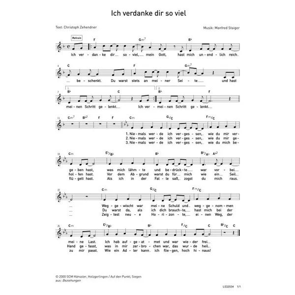 Produktbild des Artikels Ich verdanke dir so viel (Noten - Download)