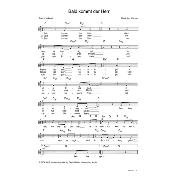 Produktbild des Artikels Bald kommt der Herr (Noten - Download)