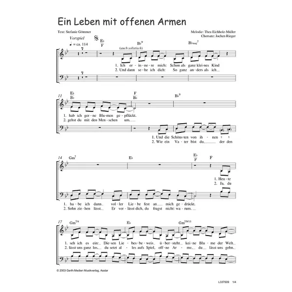 Produktbild des Artikels Ein Leben mit offenen Armen (Noten - Download)