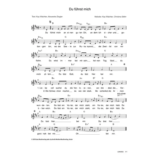 Produktbild des Artikels Du führst mich (Noten - Download)