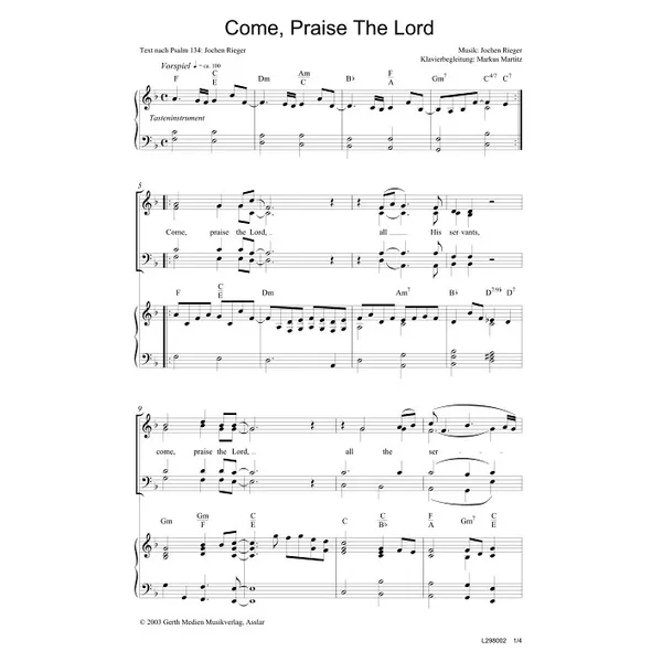 Produktbild des Artikels Come, Praise The Lord (Noten - Download)