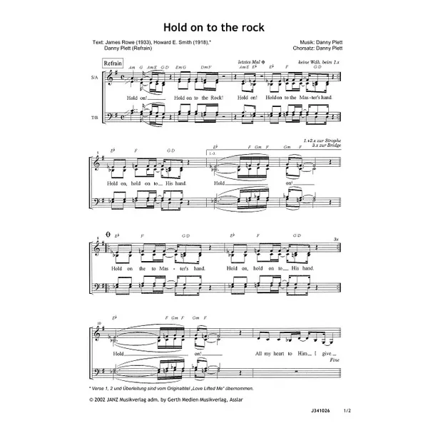 Produktbild des Artikels Hold On To The Rock (Noten - Download)