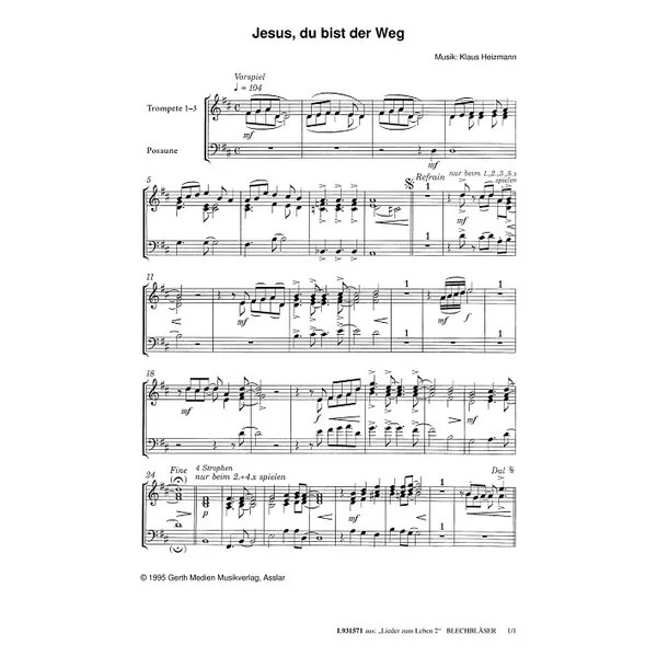 Produktbild des Artikels Jesus, du bist der Weg (Trompete 1-3 / Posaune) (Noten - Download)