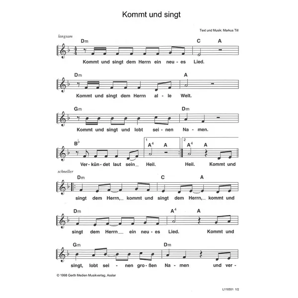 Produktbild des Artikels Kommt und singt (Noten - Download)