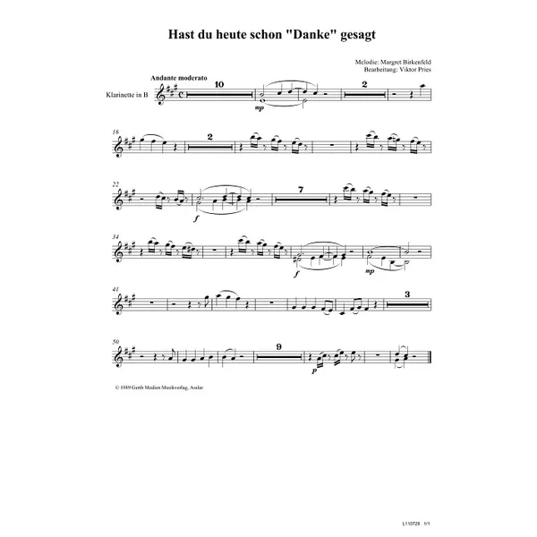 Produktbild des Artikels Hast du heute schon danke gesagt (Klarinette in B) (Noten - Download)